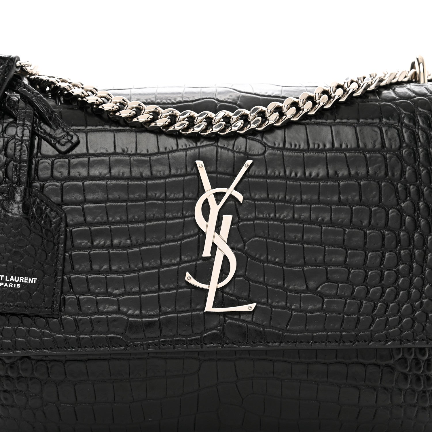 Saint Laurent Calfskin Crocodile Embossed Medium Monogram Sunset Black 5 of 12