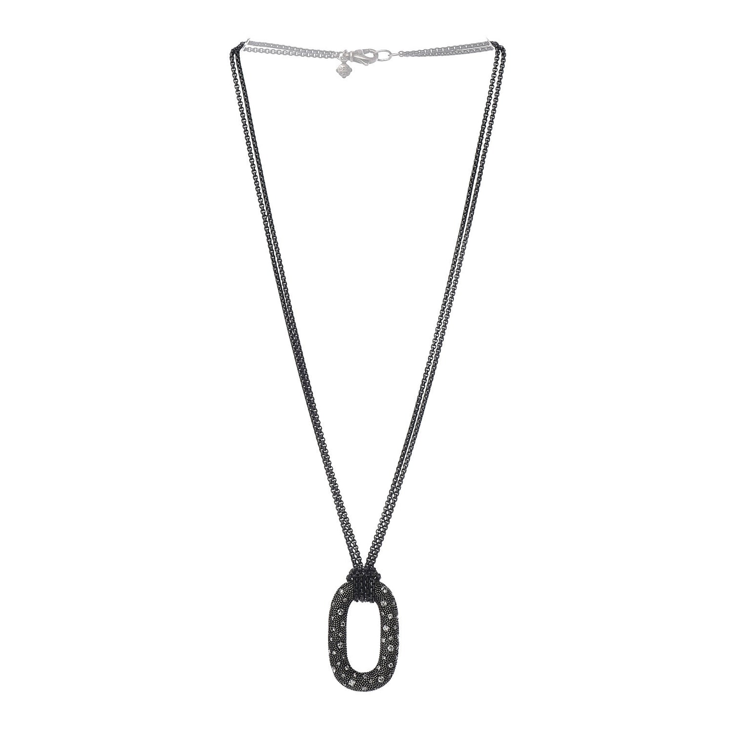 Sterling Silver Diamond Midnight Melange Oval Pendant Necklace