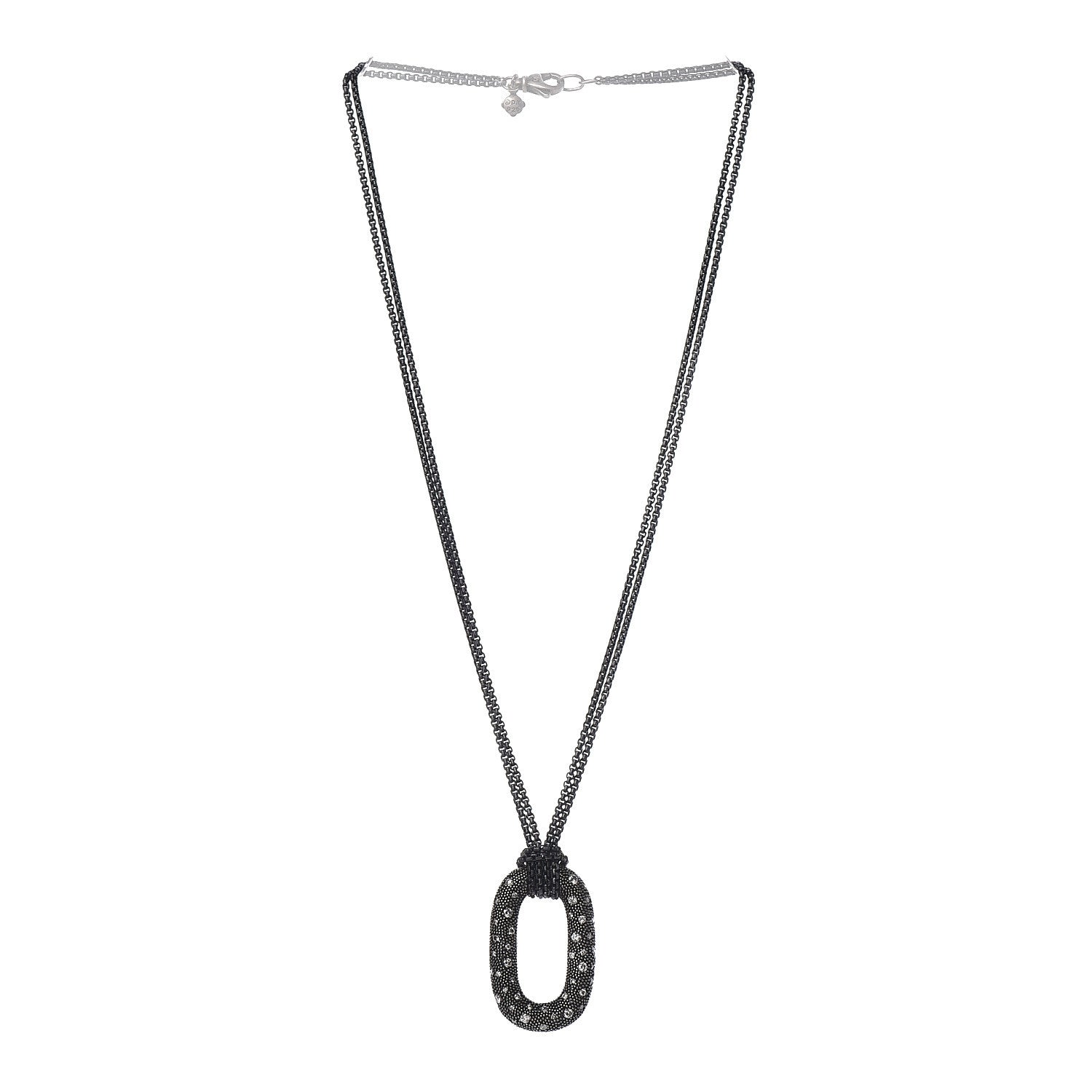 David Yurman Sterling Silver Diamond Midnight Melange Oval Pendant Necklace 3 of 6