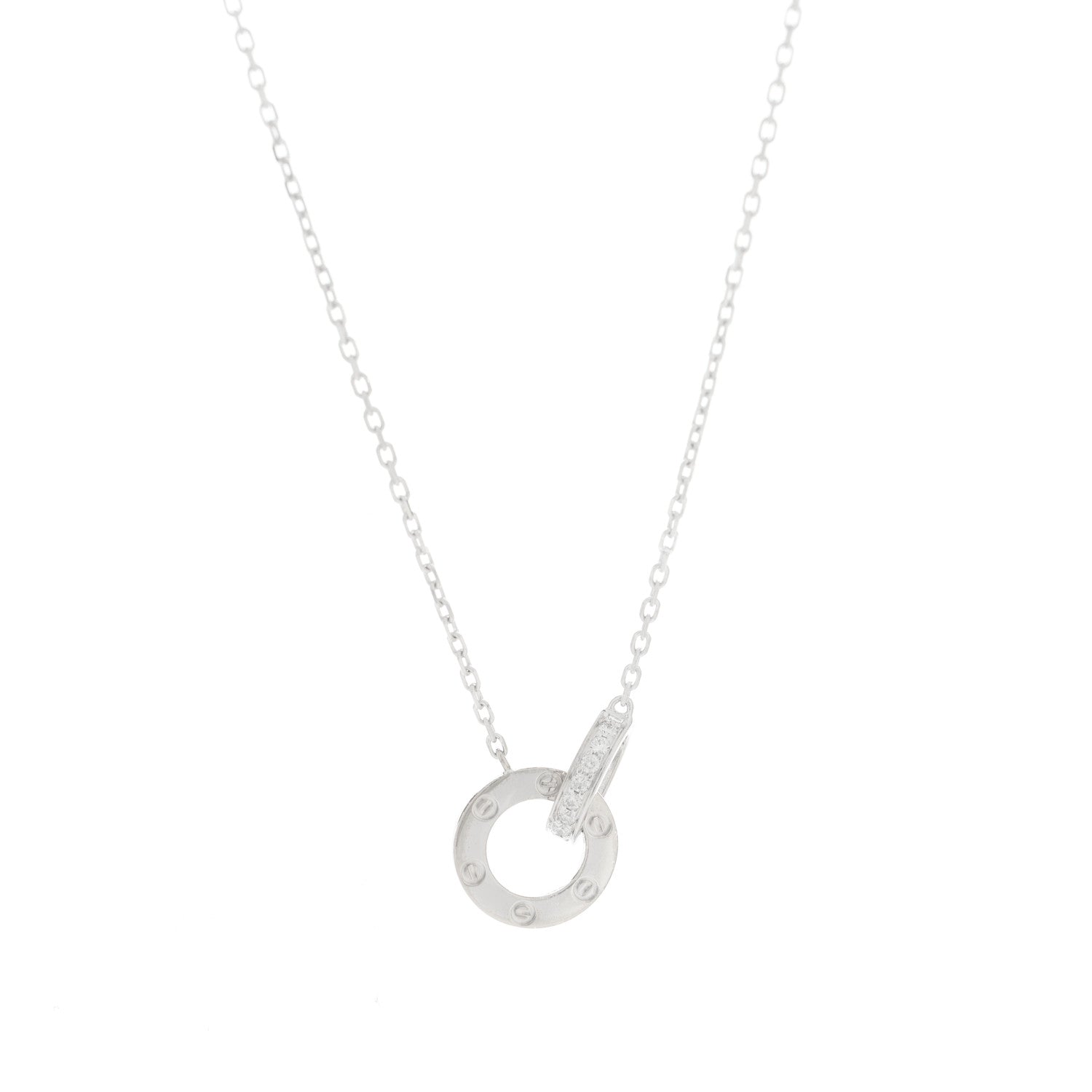 Cartier 18K White Gold Diamond Interlocking LOVE Paved Necklace 8 of 9