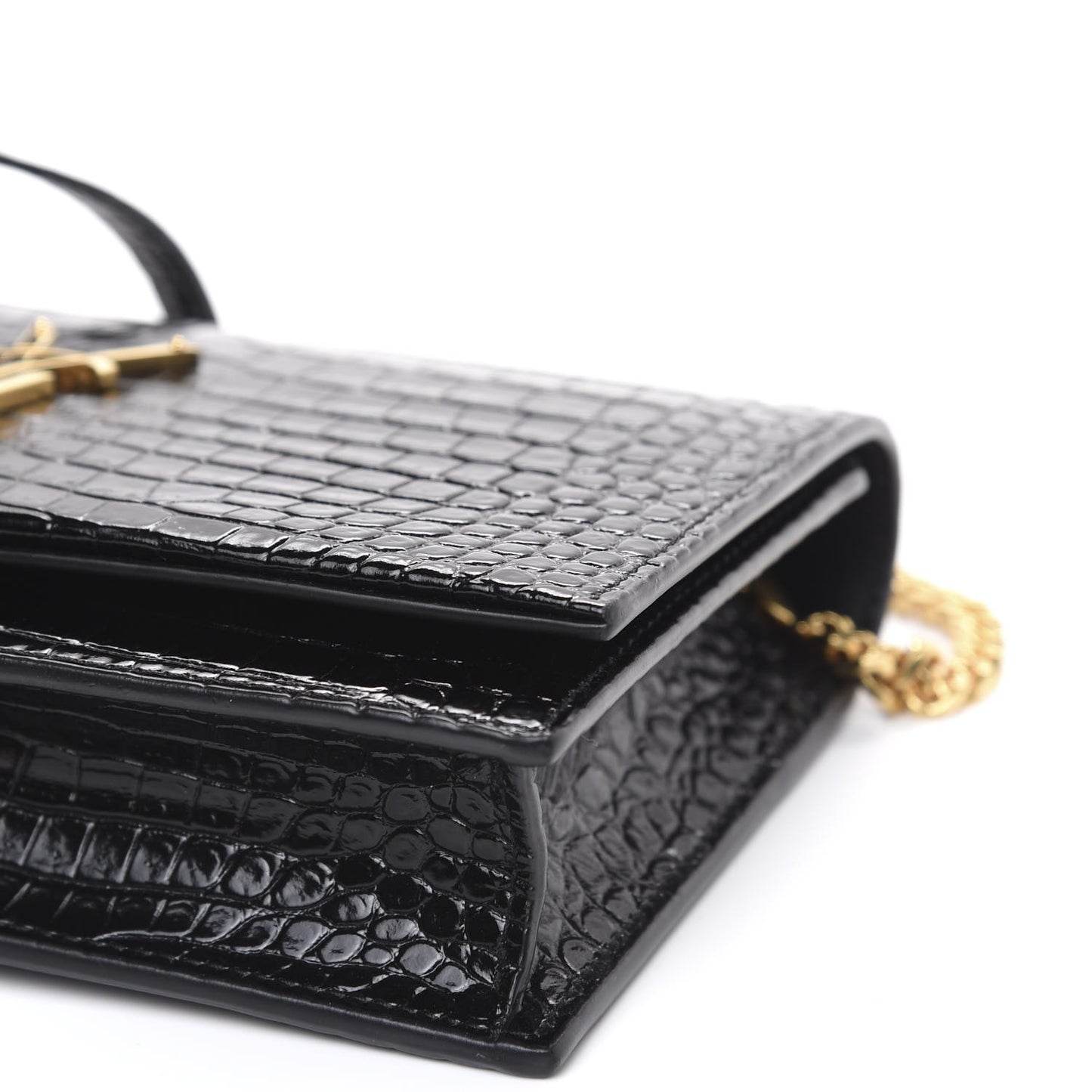 Calfskin Crocodile Embossed Kate Monogram Tassel Chain Wallet Black