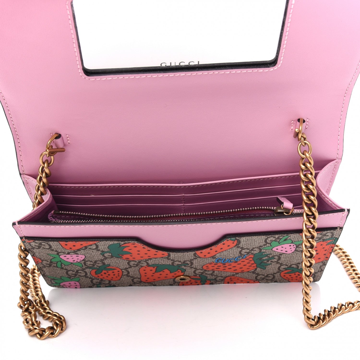 Gucci GG Supreme Monogram Strawberry Chain Wallet 5 of 10