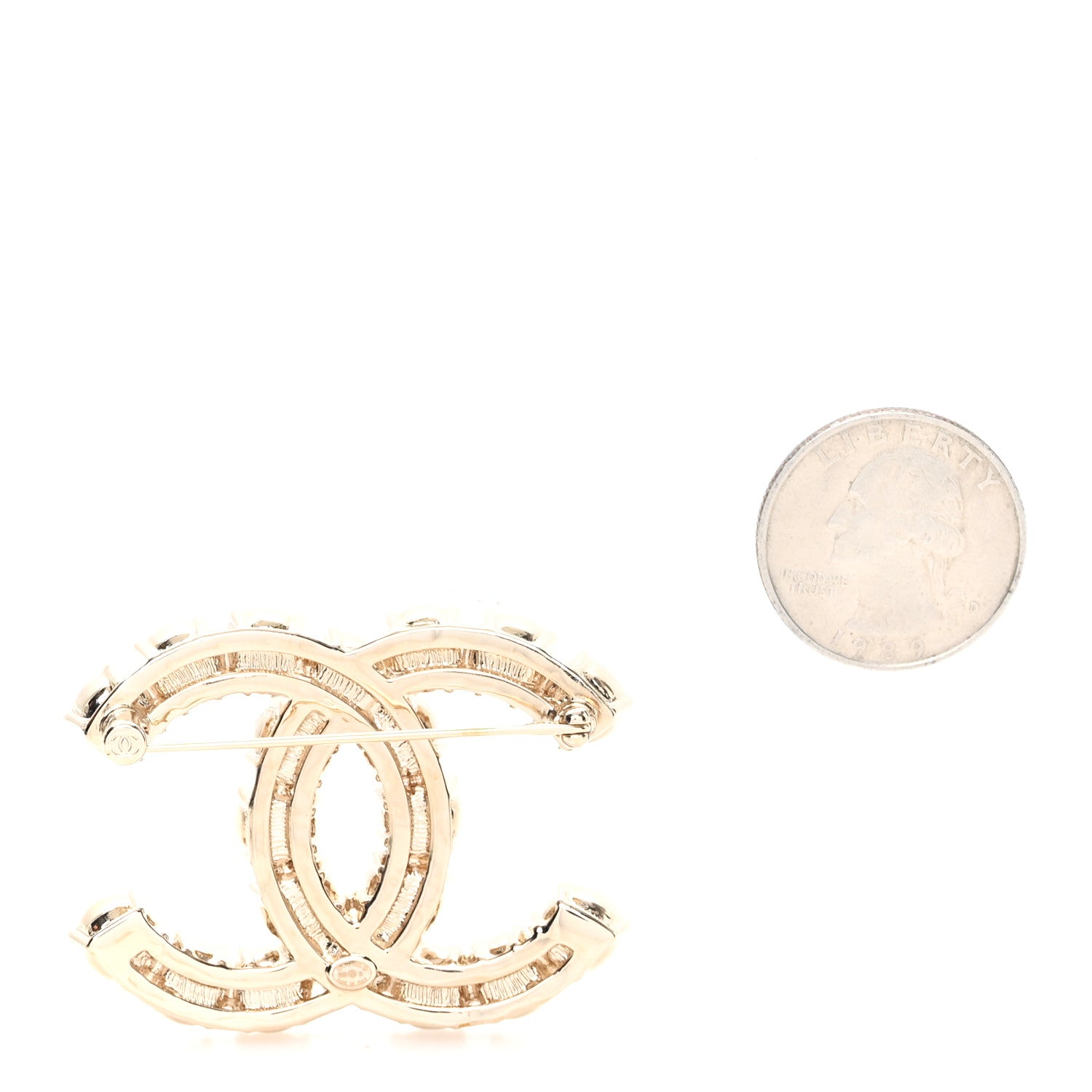 Chanel Crystal Pearl CC Dazzling Domino Brooch Gold Black Pearly White 2 of 3