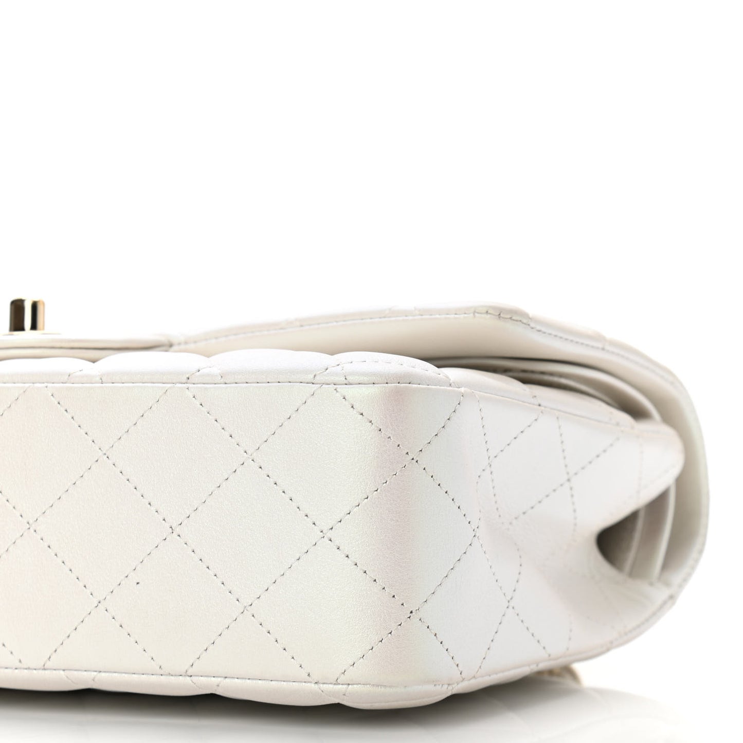 Iridescent Calfskin Quilted Medium Double Flap White
