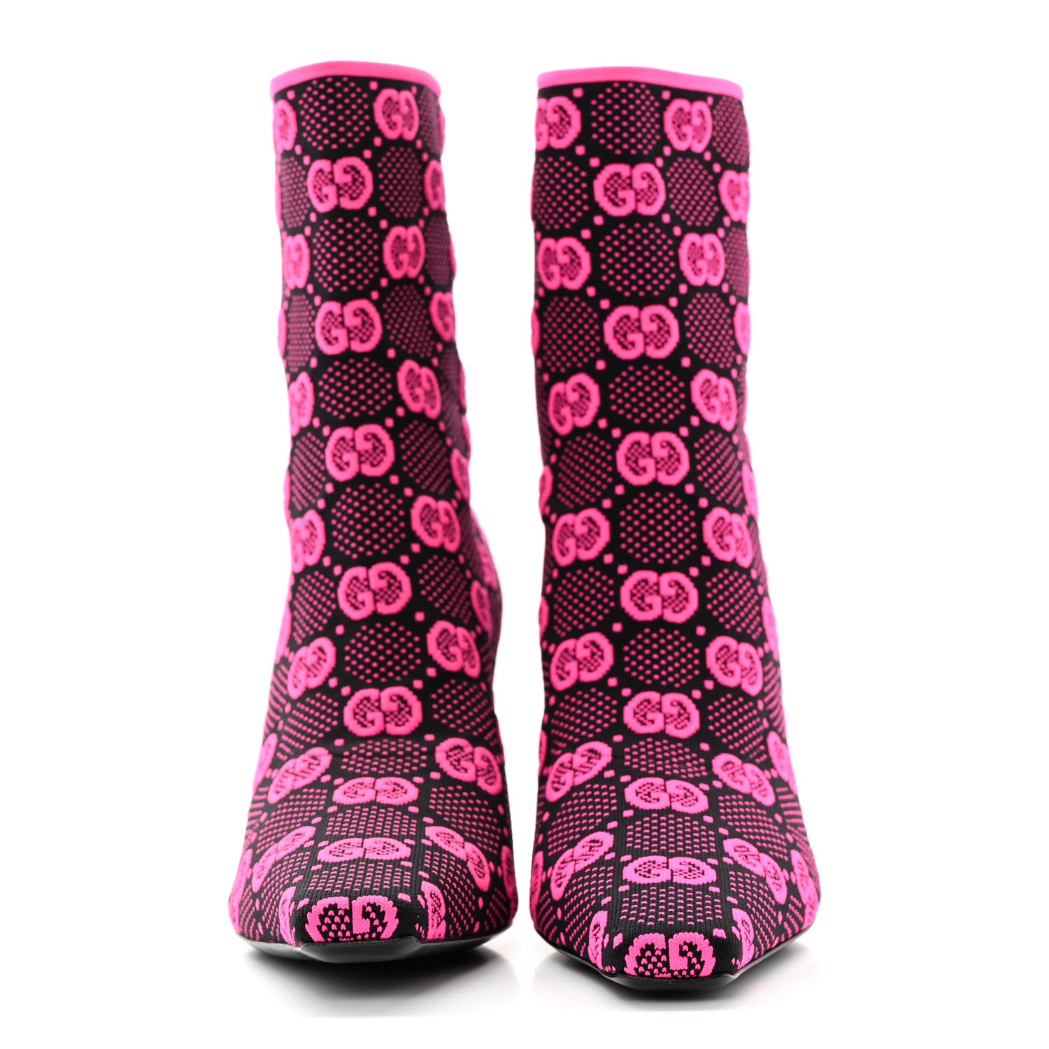 Gucci Technical Jersey Knit GG Monogram Square G 75mm Ankle Boots 38.5 Black Neon Fucsia 2 of 9