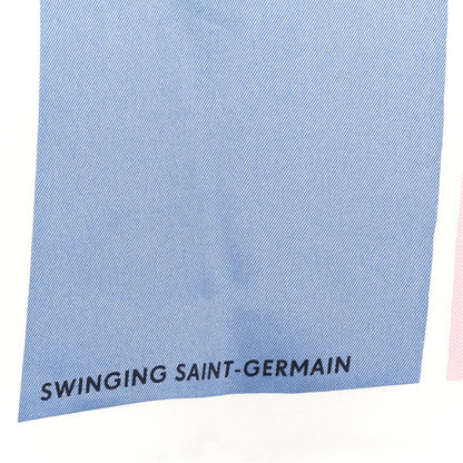 Hermes Silk Swinging Saint Germain Scarf 70 Bleu Jean Rose White 4 of 5