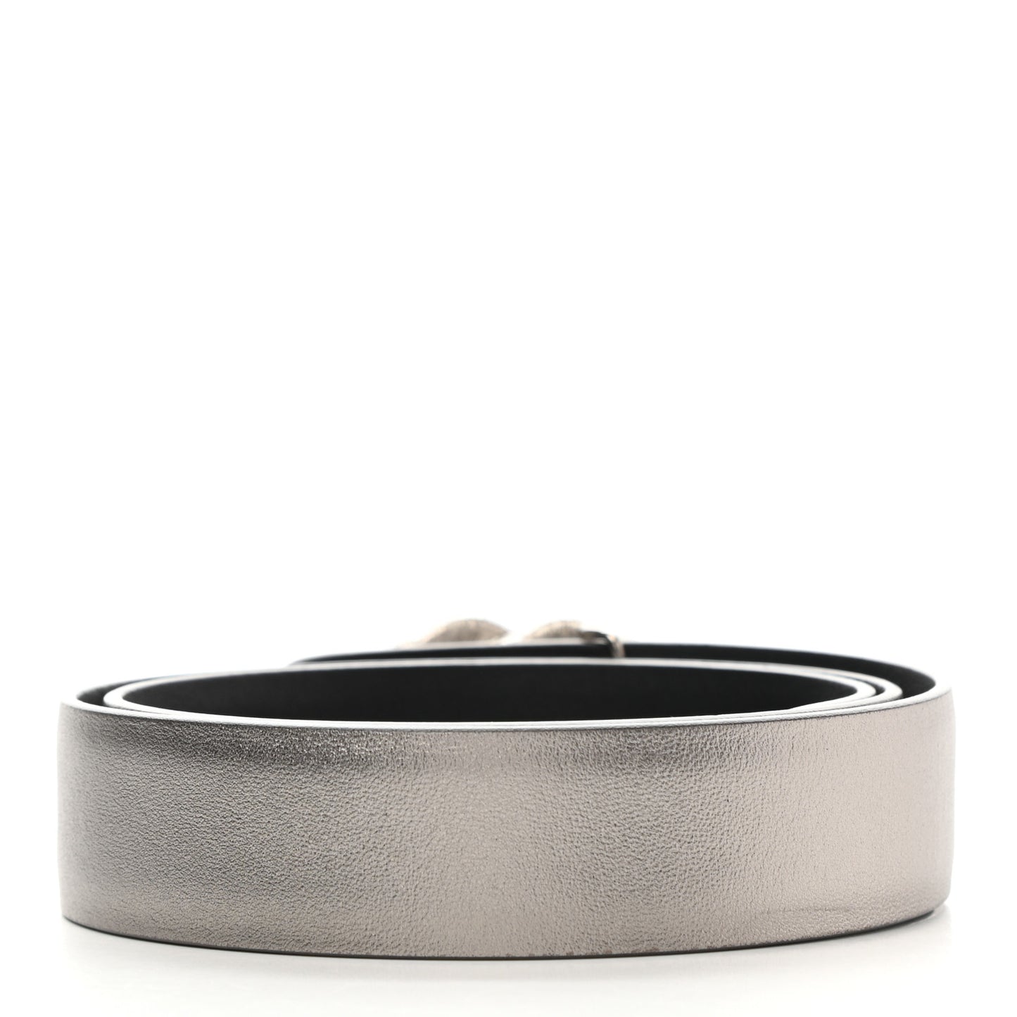 Metallic Calfskin Crystal CC Chain Belt 75 30 Silver