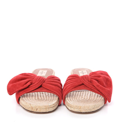 Valentino Garavani Suede Tropical Bow Espadrille Flat Slide Sandals 41 Rosso Valentino 2 of 10