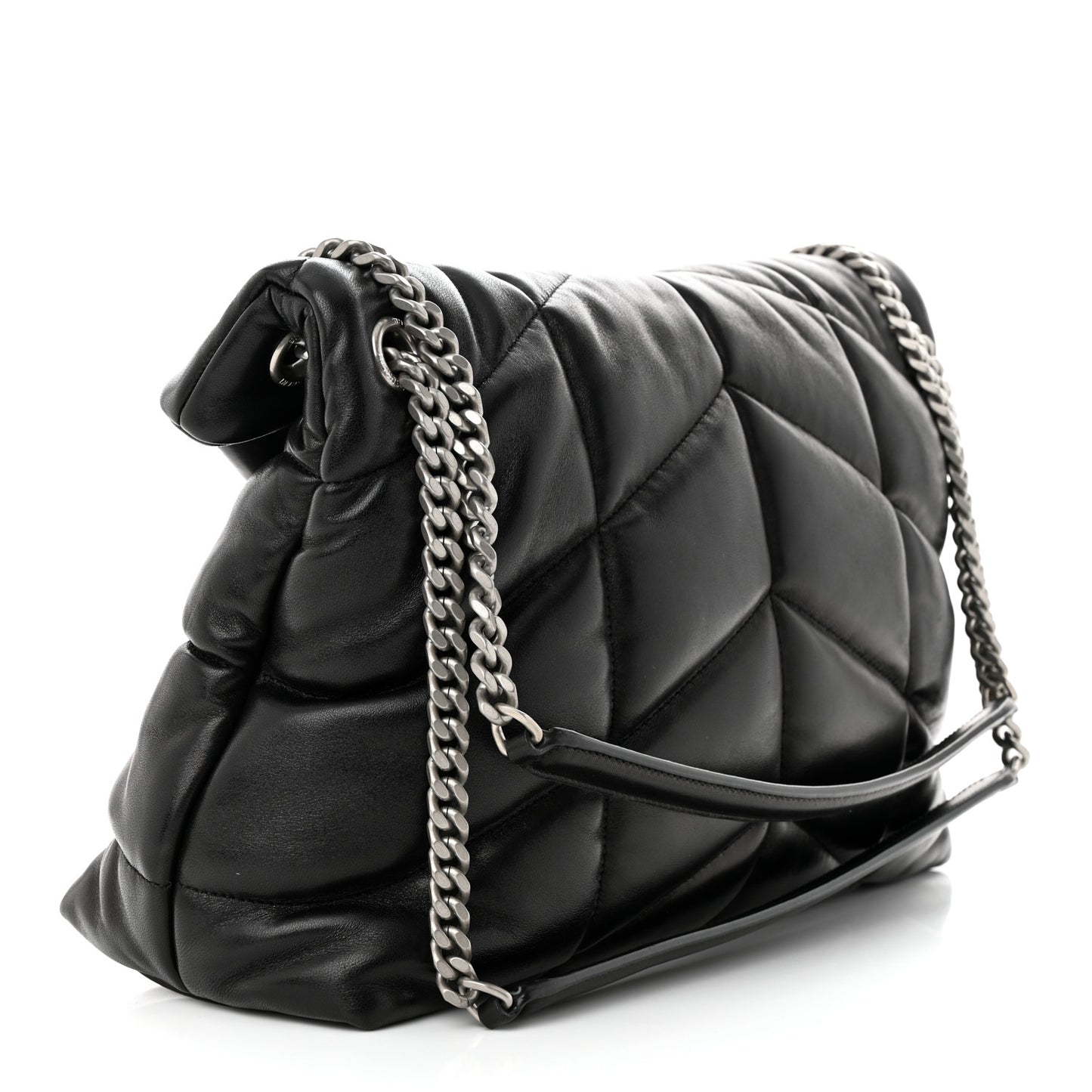 Lambskin Quilted Medium Loulou Puffer Monogram Chain Satchel Black