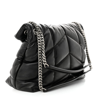 Saint Laurent Lambskin Quilted Medium Loulou Puffer Monogram Chain Satchel Black 3 of 10