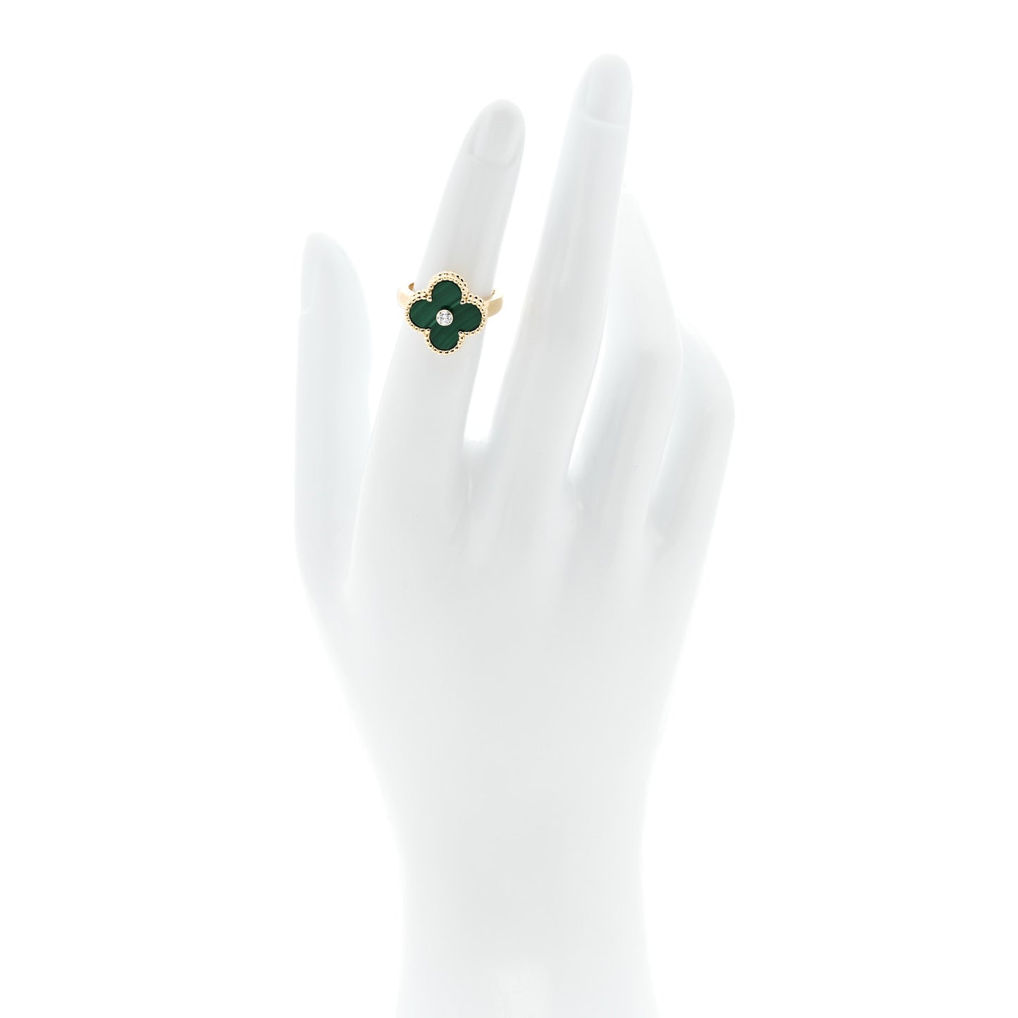 18K Yellow Gold Diamond Malachite Vintage Alhambra Ring 48 4.5