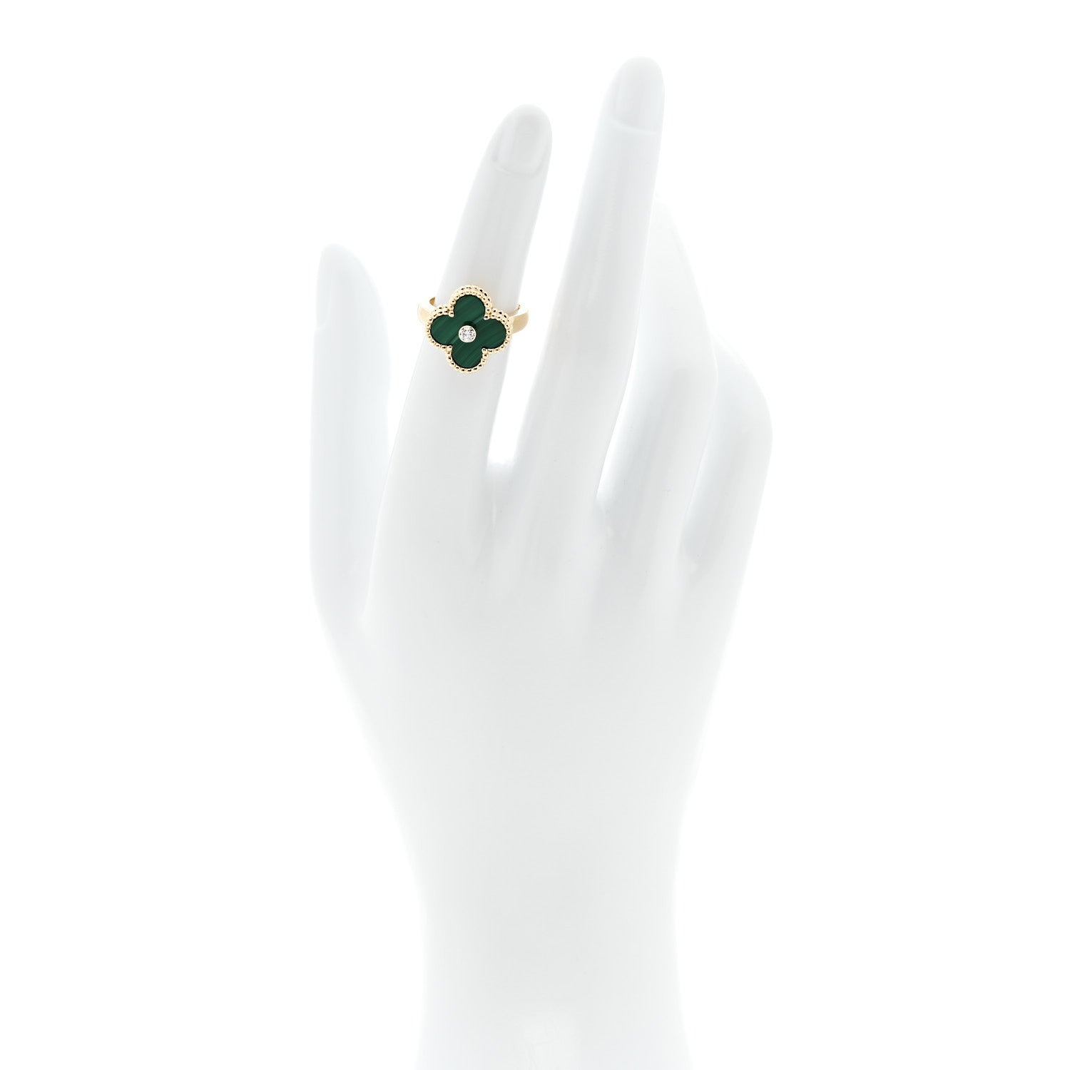 Van Cleef & Arpels 18K Yellow Gold Diamond Malachite Vintage Alhambra Ring 48 4.5 2 of 6