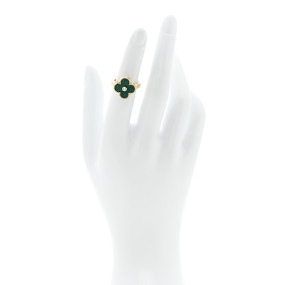 Van Cleef & Arpels 18K Yellow Gold Diamond Malachite Vintage Alhambra Ring 48 4.5 2 of 6