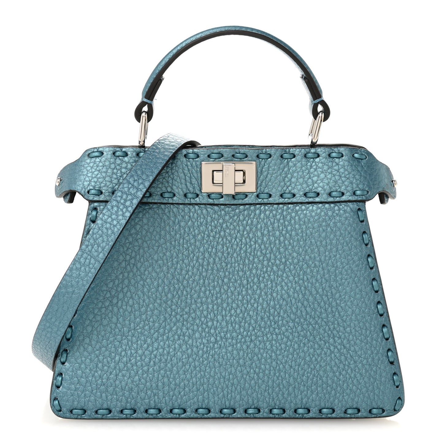Metallic Cuoio Roma Sellerissima Nappa Sintetica Tape Stitch Petite Peekaboo I SEE U Iconic Satchel Placca Argento