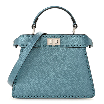 Fendi Metallic Cuoio Roma Sellerissima Nappa Sintetica Tape Stitch Petite Peekaboo I SEE U Iconic Satchel Placca Argento 1 of 11