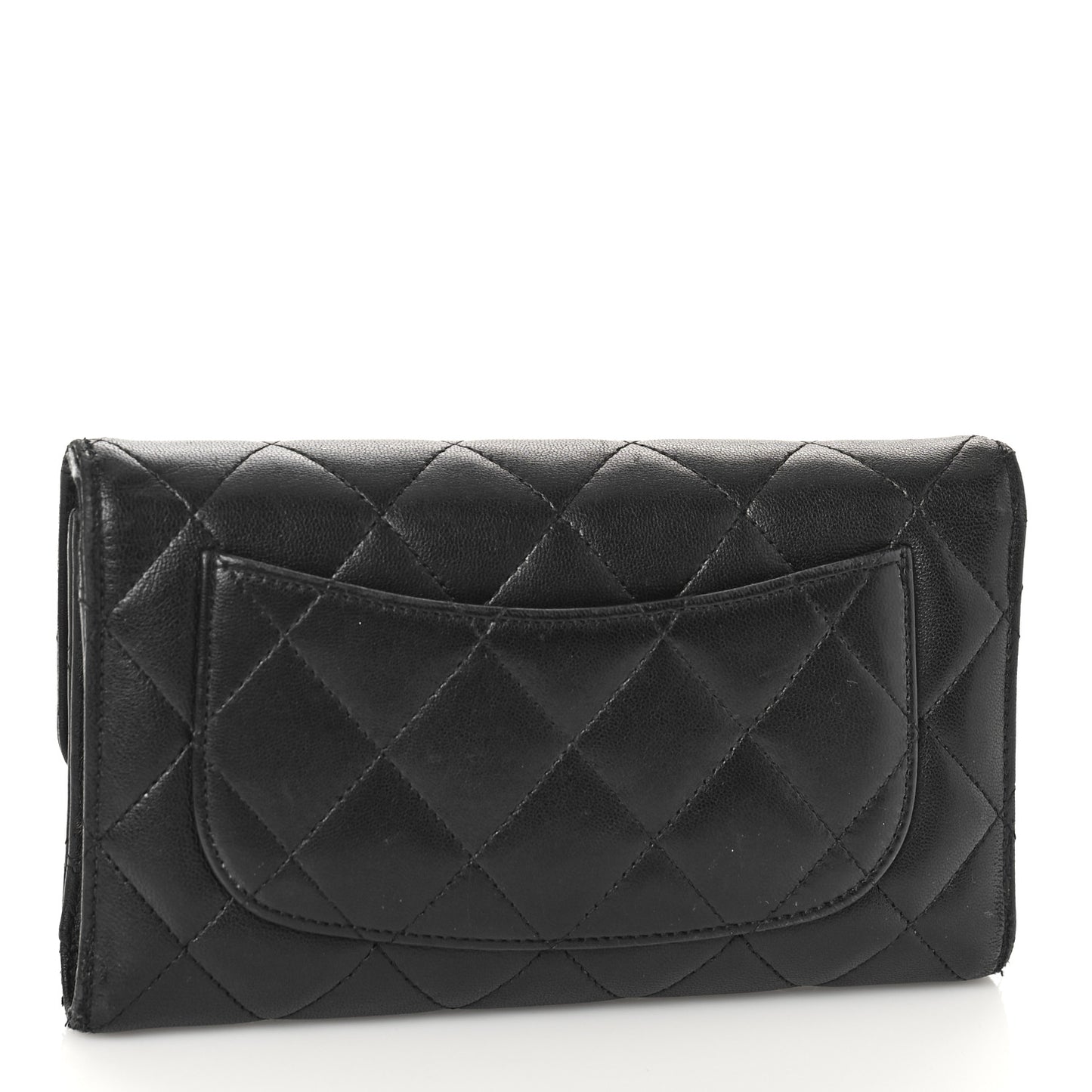 Lambskin Quilted Large Flap Wallet Black