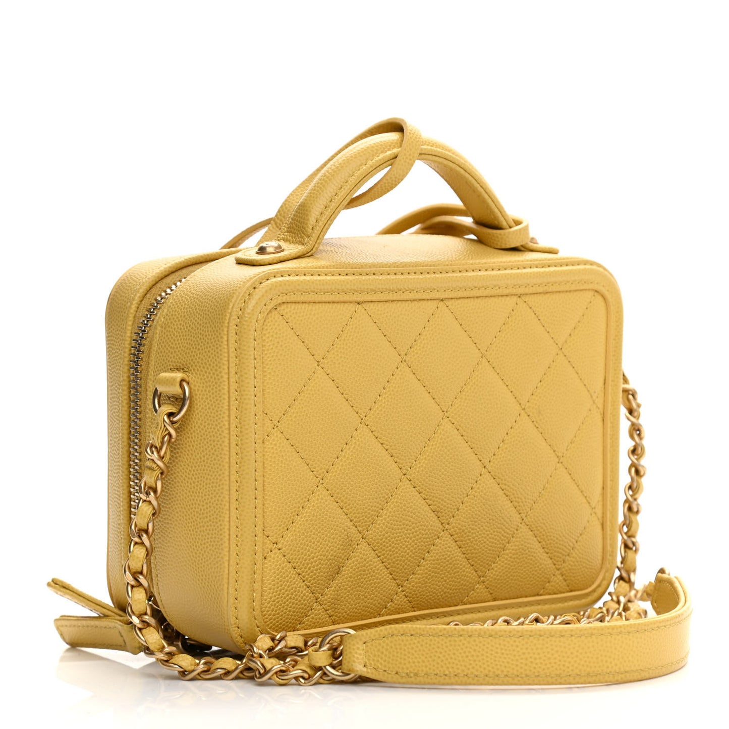 Caviar Quilted Small CC Filigree Vanity Case Yellow