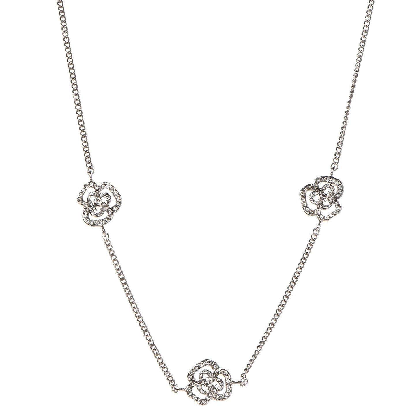 Swarovski Crystal Station Camellia CC Necklace Silver