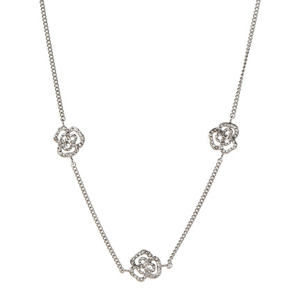 Chanel Swarovski Crystal Station Camellia CC Necklace Silver 1 of 6