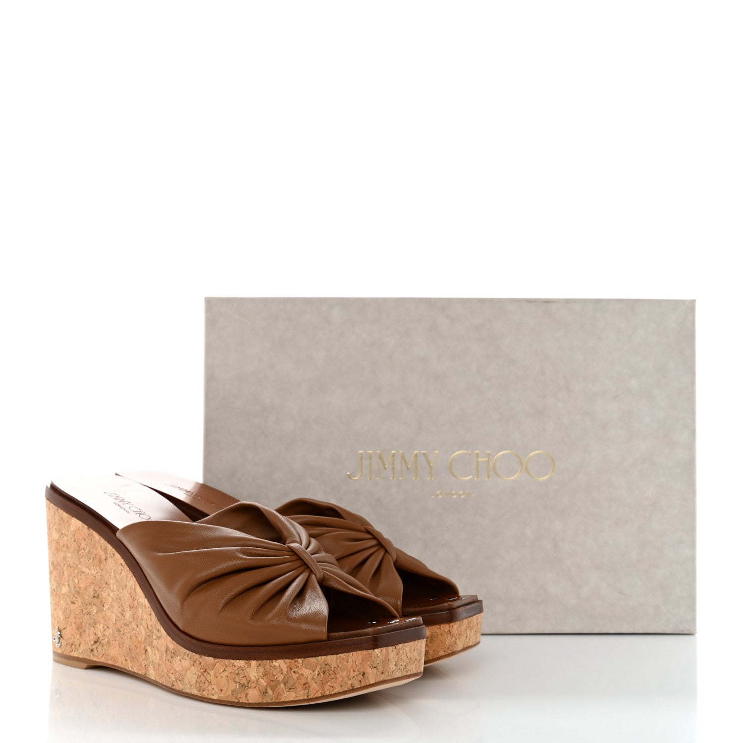 Jimmy Choo Nappa Cork June 90 Platform Wedge Slide Sandals 36.5 Cuoio 8 of 8
