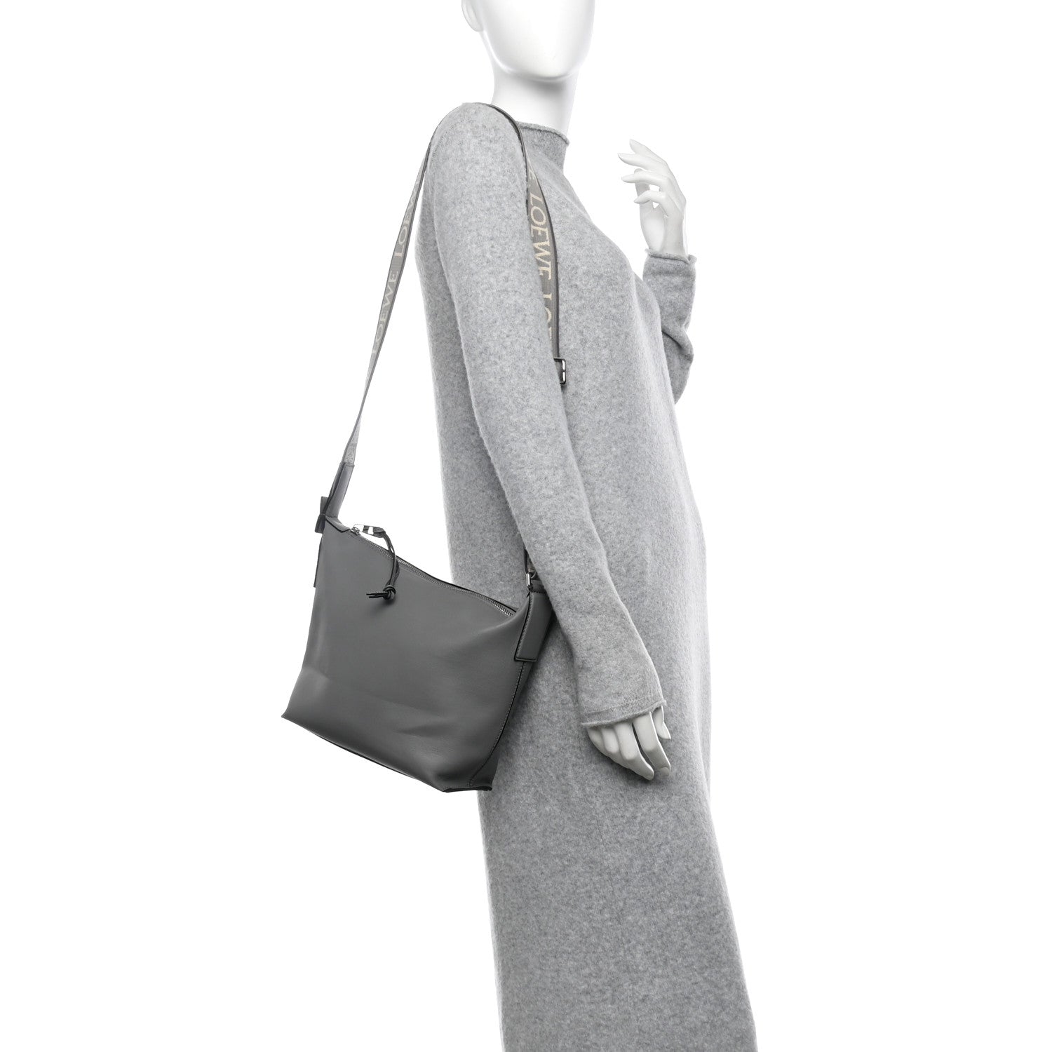 Loewe Supple Smooth Calfskin Jacquard Small Cubi Crossbody Bag Asphalt Grey 2 of 10