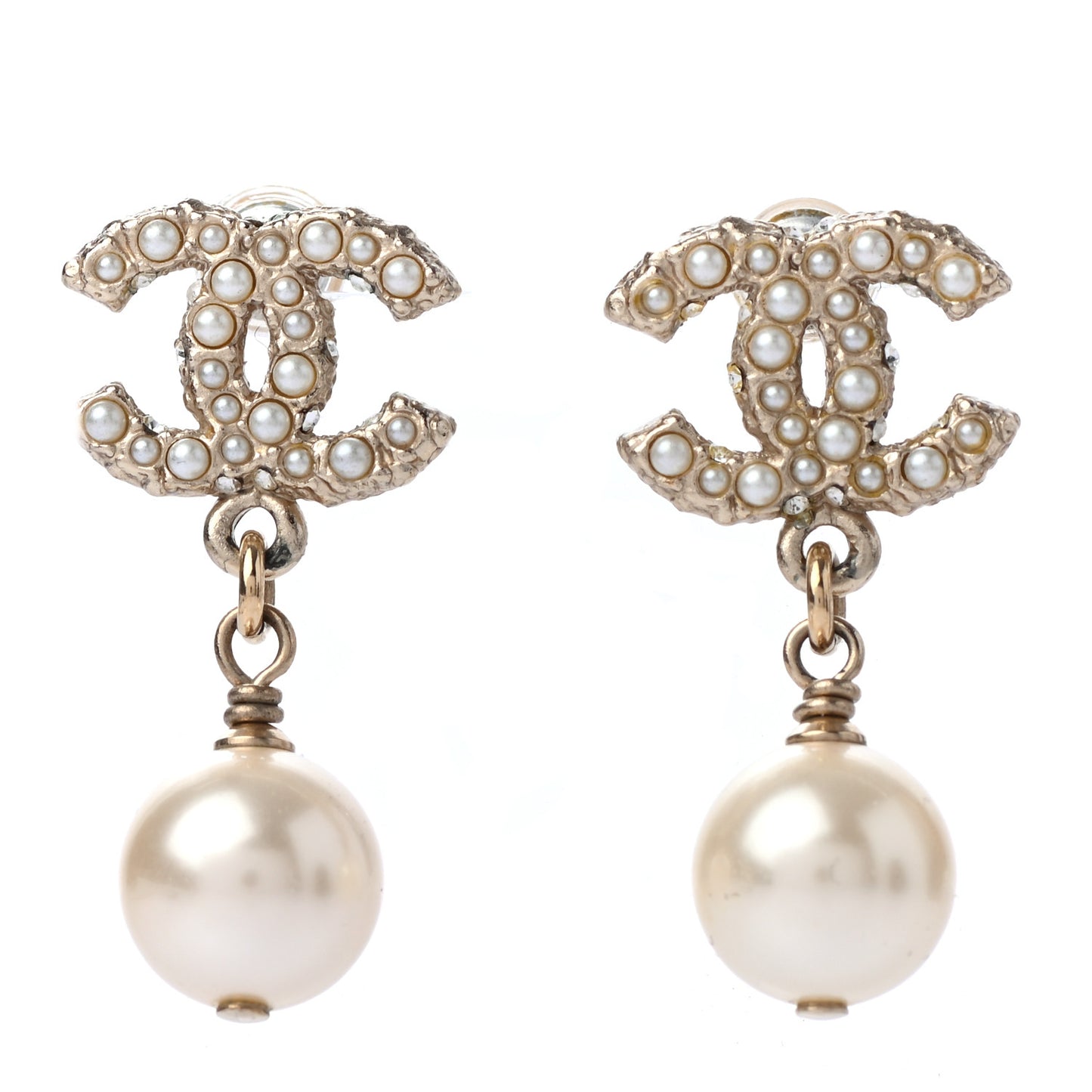 Pearl CC Drop Earrings Gold