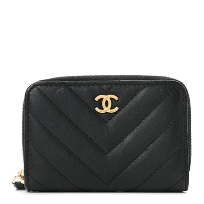 Chanel Calfskin Chevron Quilted Zip Around Coin Purse Black 1 of 8