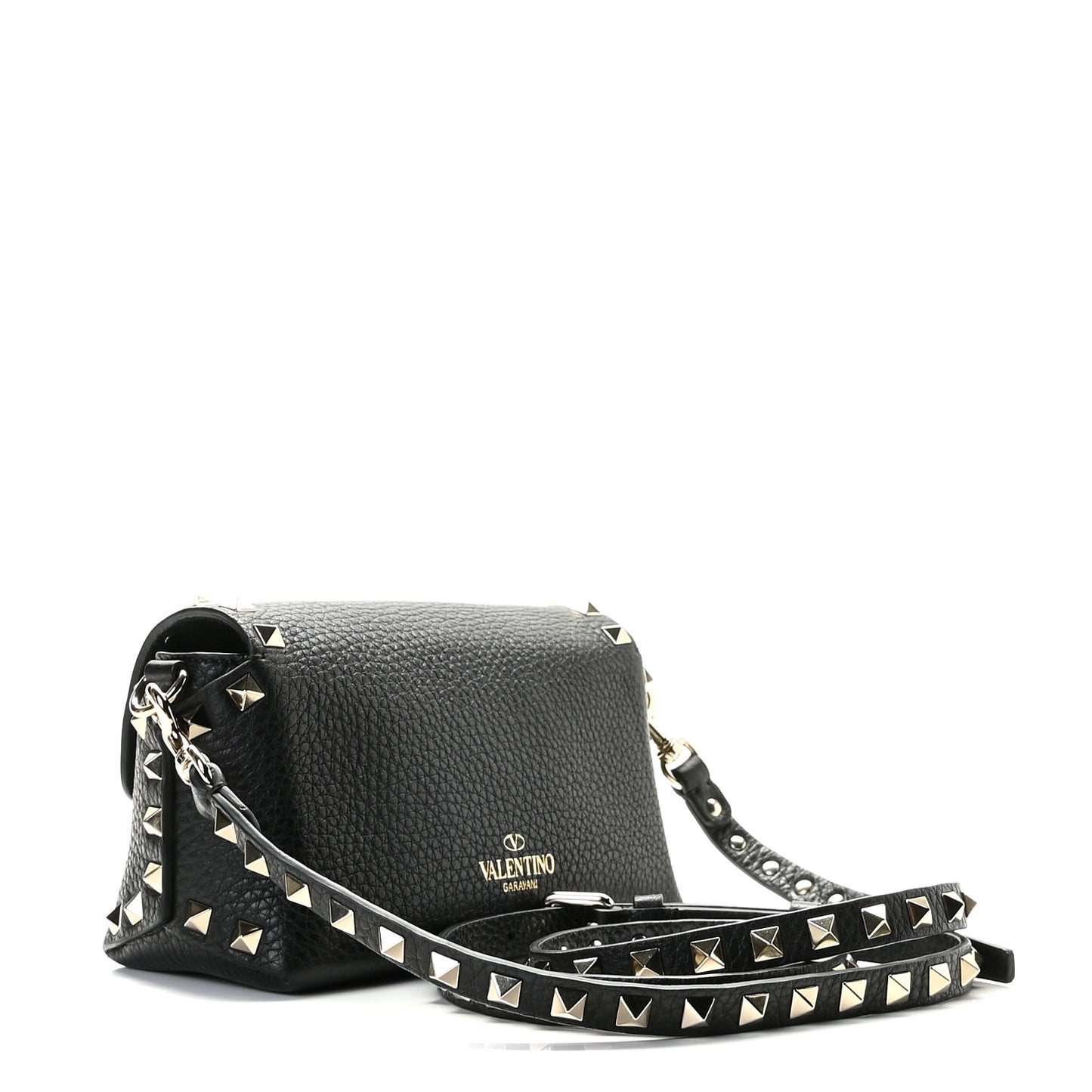 Pebbled Calfskin Mini Rockstud Crossbody Bag Black