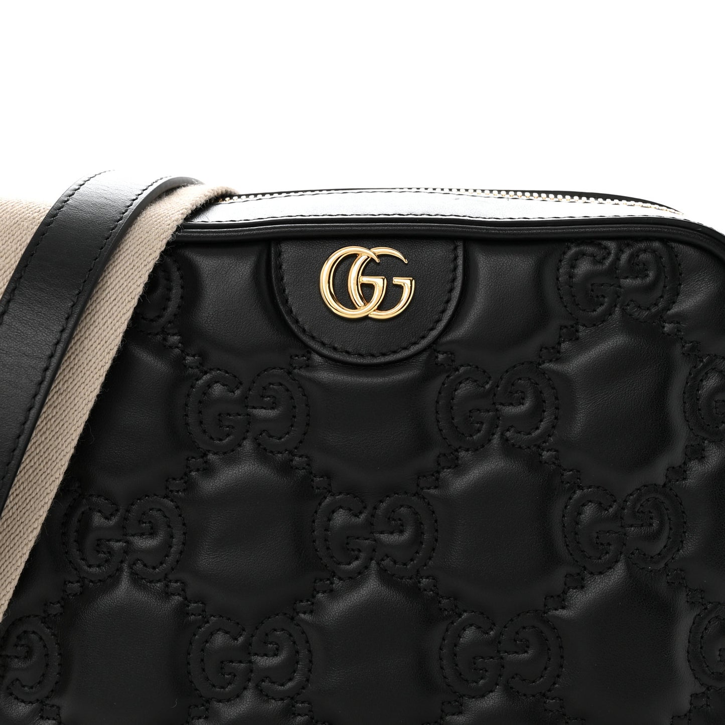 Calfskin GG Matelasse Shoulder Bag Black Natural