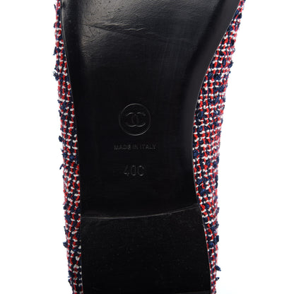 Chanel Tweed Lambskin Cap Toe Ballerina Flats 40 Navy Red 6 of 8
