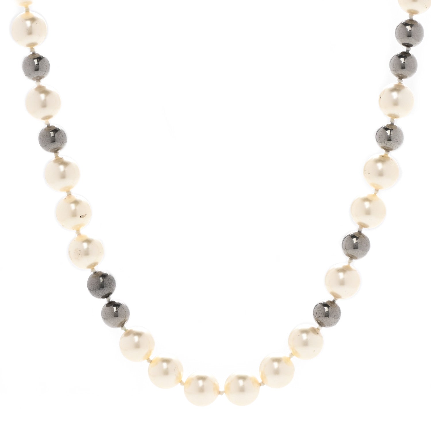 Chanel Pearl CC Long Necklace Silver Pearly White Grey 6 of 6