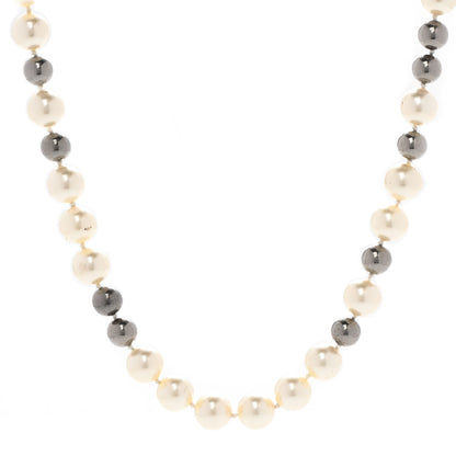 Chanel Pearl CC Long Necklace Silver Pearly White Grey 6 of 6