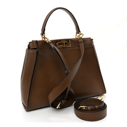 Fendi Vitello Seta Fabric Jacquard Pequin Medium Peekaboo Iconic Satchel Foresta Tobacco 3 of 11