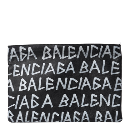 Balenciaga Calfskin Logo Graffiti Pouch Black 1 of 7