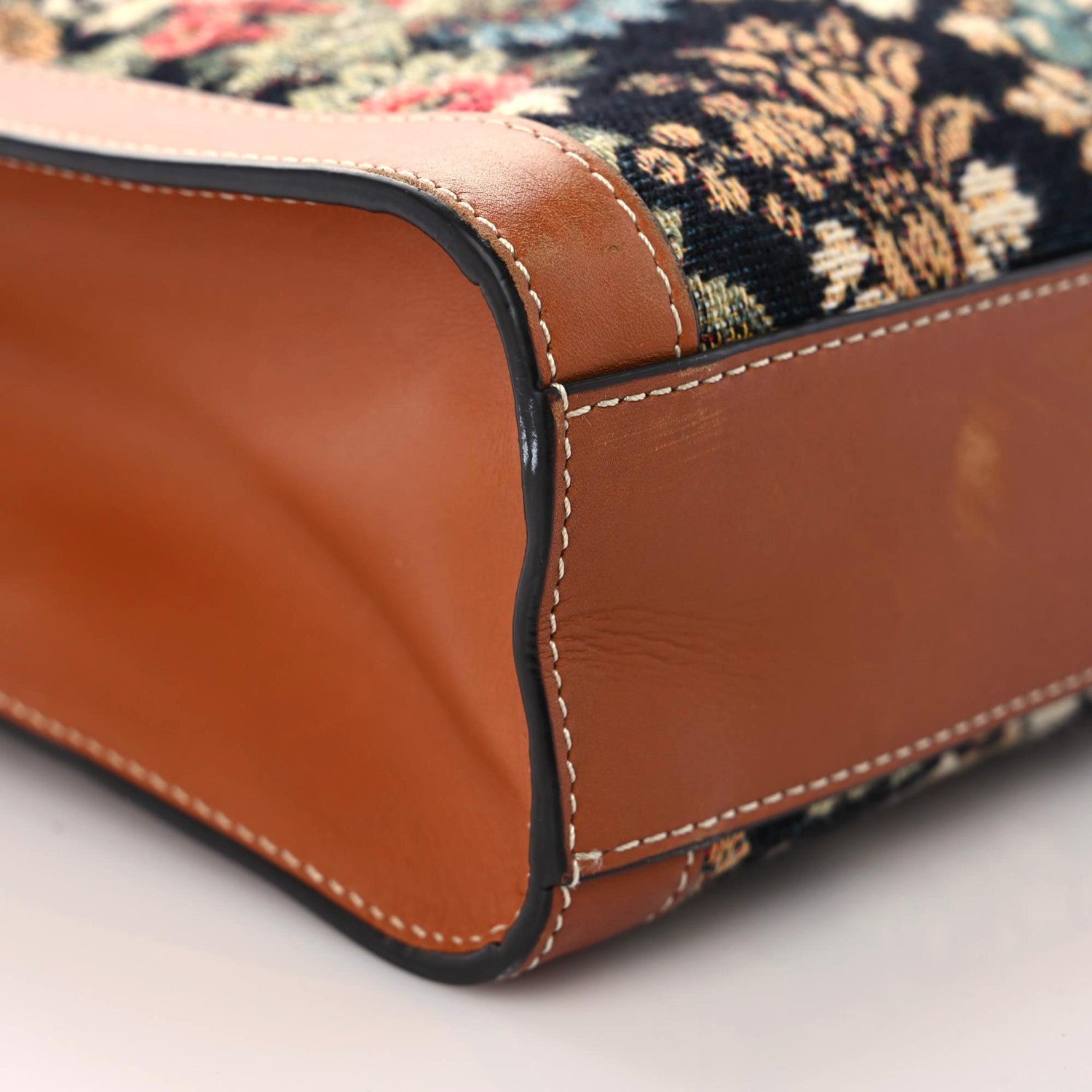 Celine Canvas Calfskin Jacquard Floral Small Vertical Cabas Black Tan 10 of 21