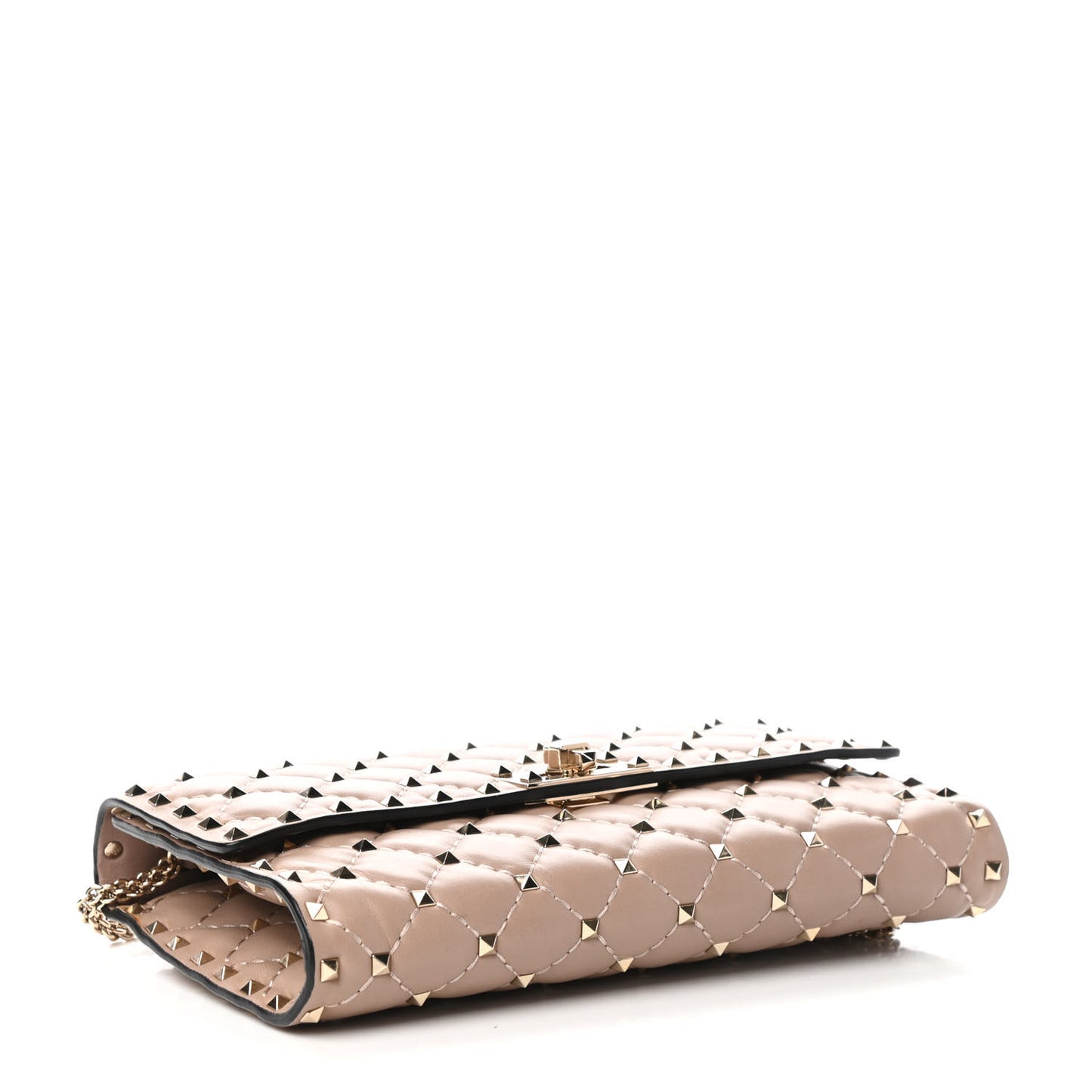 Lambskin Rockstud Spike Wallet on Chain Poudre