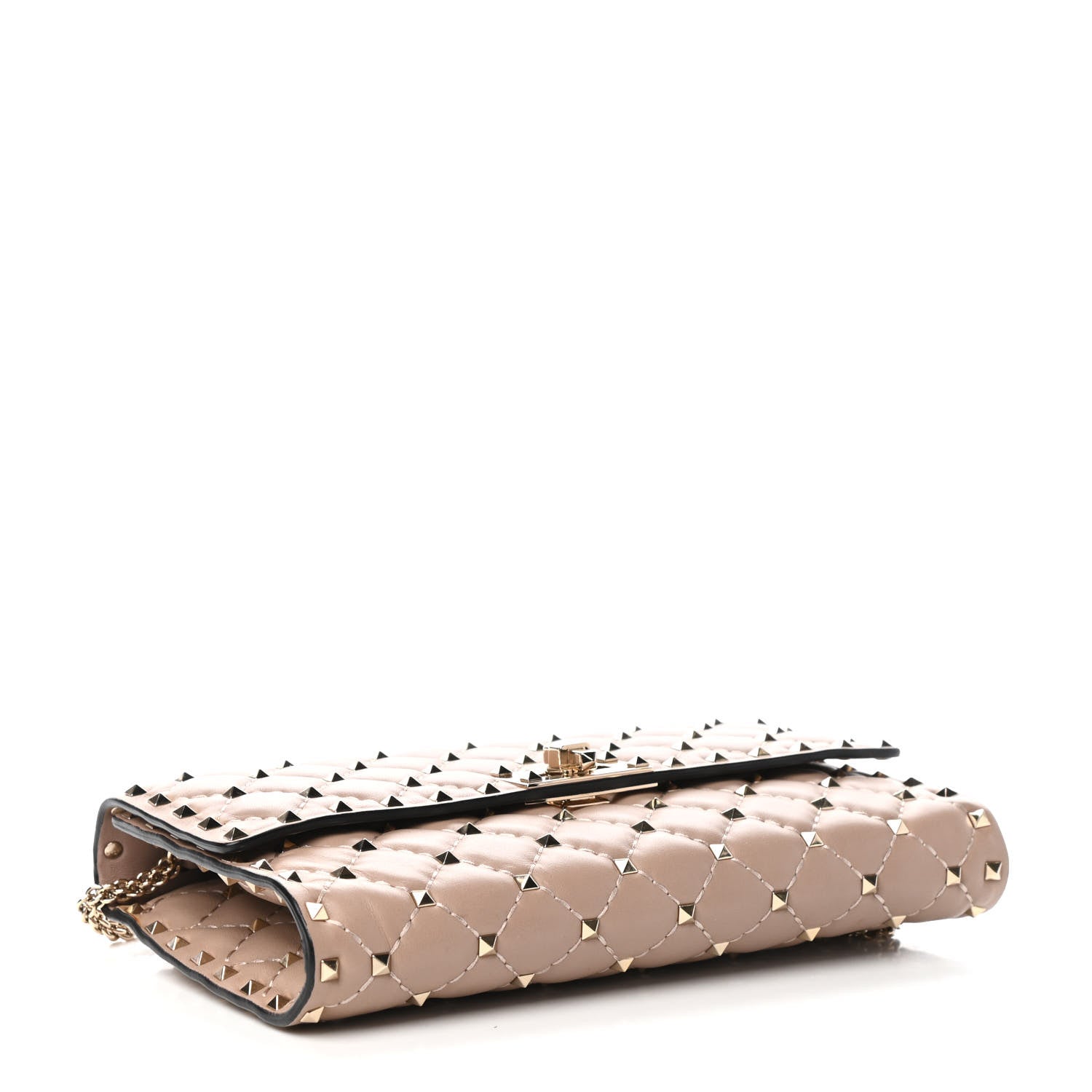 Valentino Garavani Lambskin Rockstud Spike Wallet on Chain Poudre 3 of 7