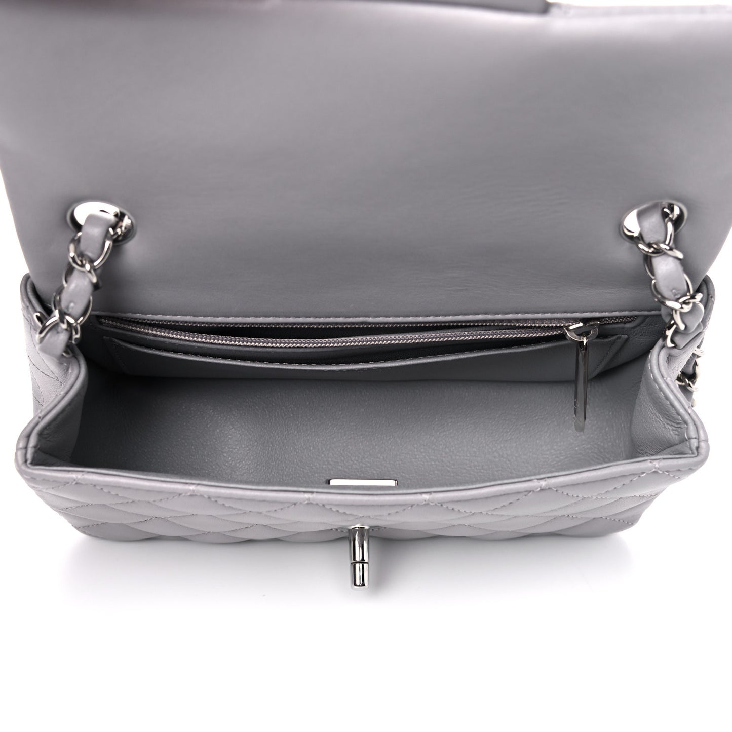 Lambskin Quilted Mini Rectangular Flap Grey