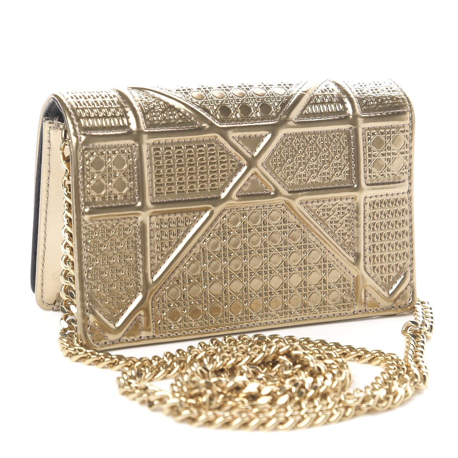 Christian Dior Metallic Patent Micro-Cannage Mini Diorama Flap Bag Gold 3 of 11