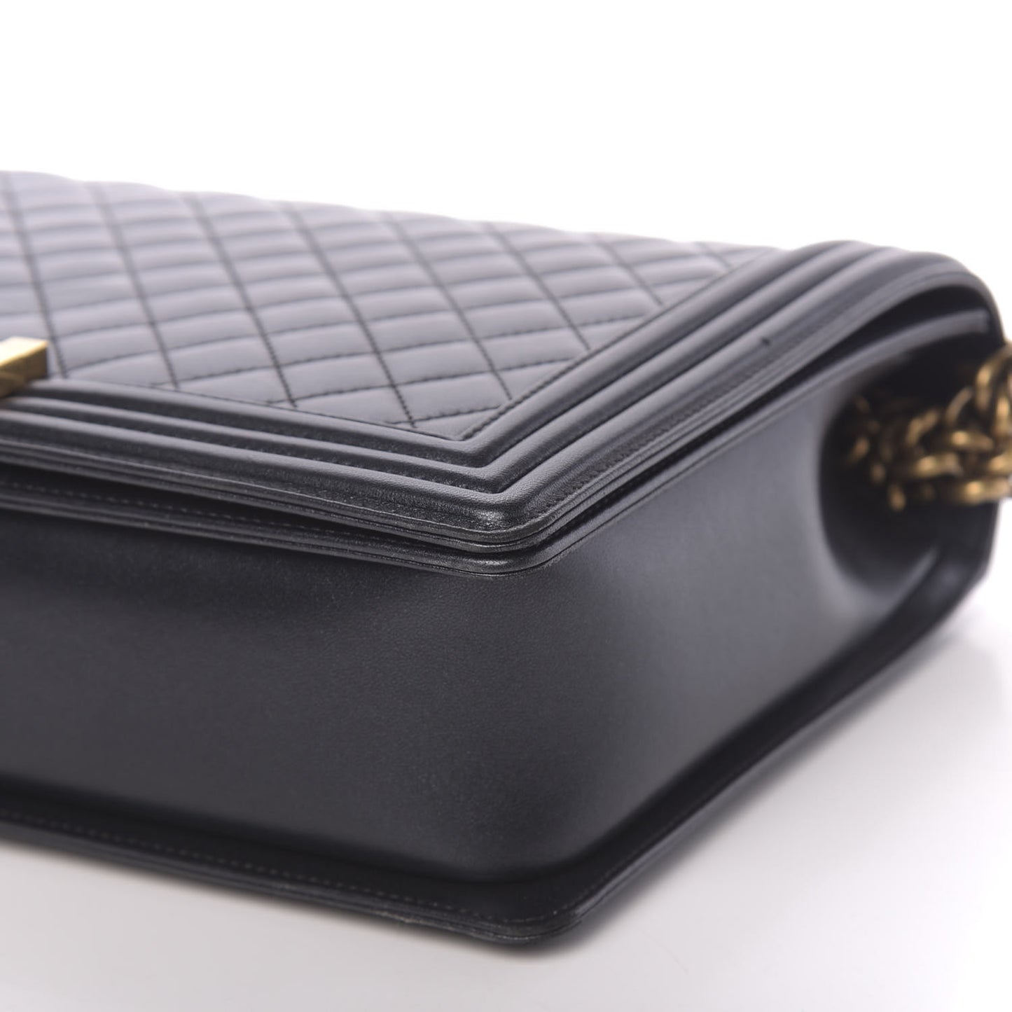 Metallic Lambskin Quilted Large Boy Flap Black