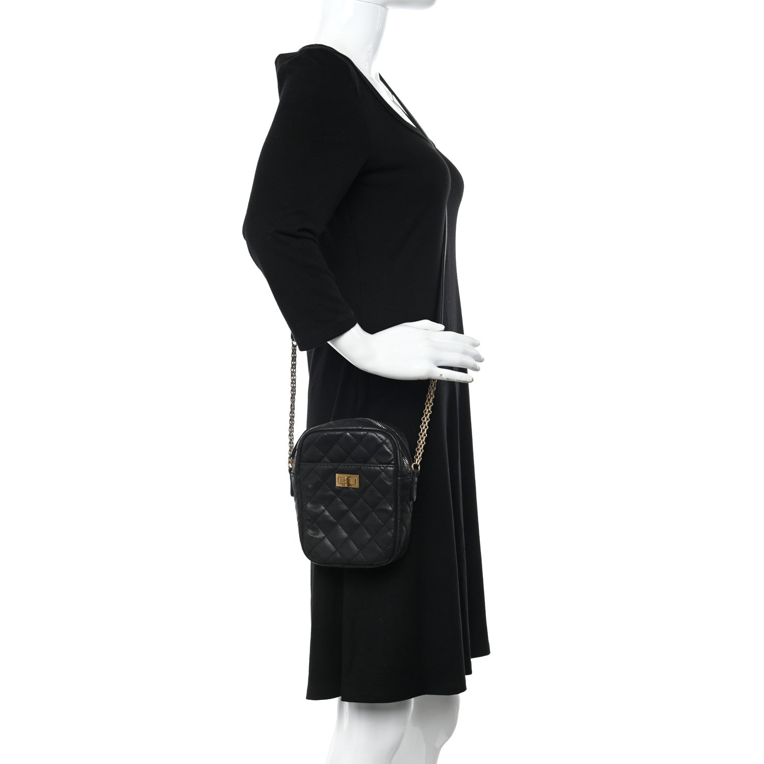 Chanel Nubuck Iridescent Calfskin Quilted Reissue Camera Case Black 2 of 12
