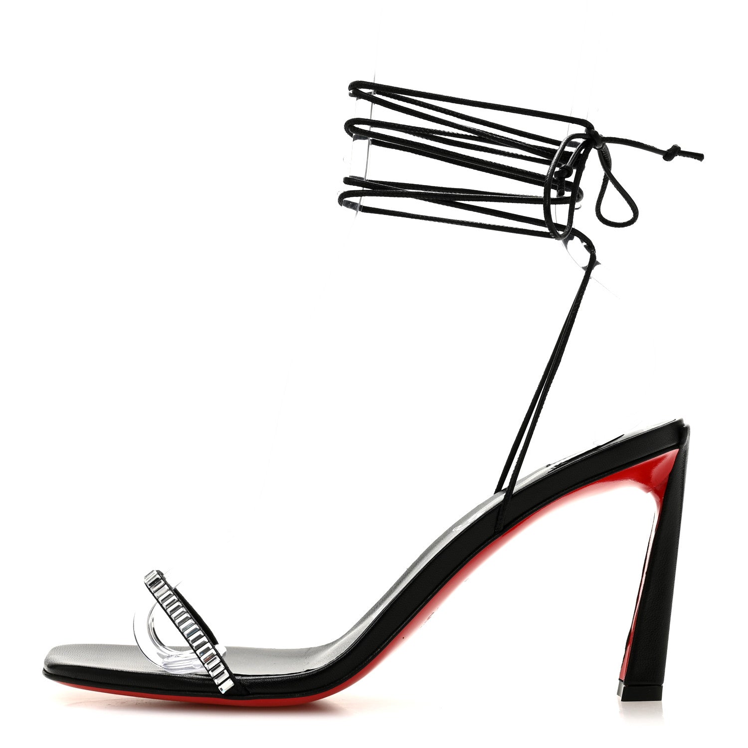 Christian Louboutin Kid Suede Condora Lacestrass 85 Sandals 37.5 Black 1 of 9