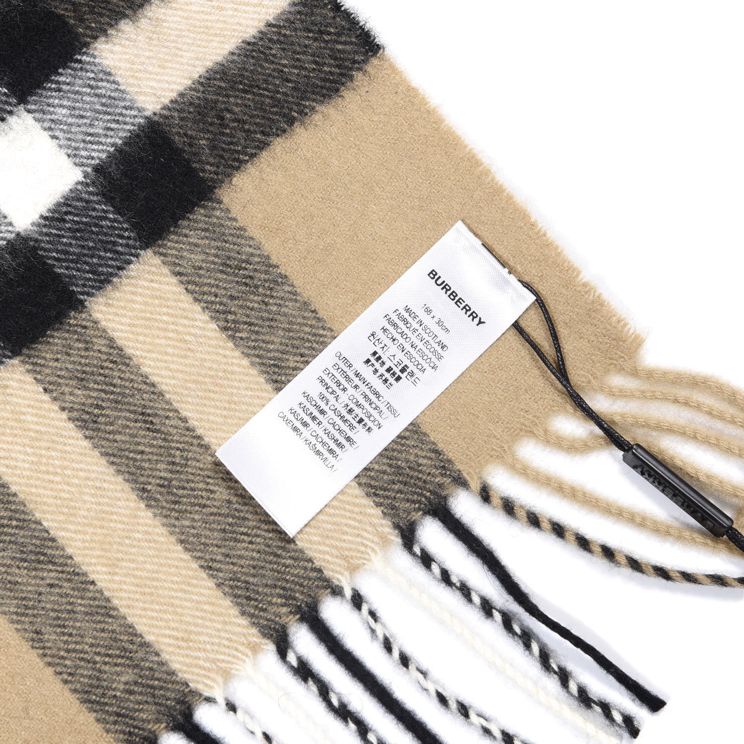 Burberry Cashmere Giant Check Fringe Scarf Archive Beige 2 of 5