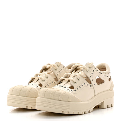 Christian Dior Brushed Calfskin Rubber Perforated Dioriron Derby Flat Shoes 36.5 Off White 3 of 10