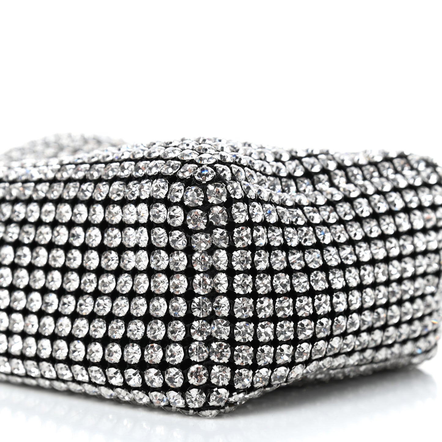 Mesh Crystal Rhinestone Mini Heiress Pouch Black Silver