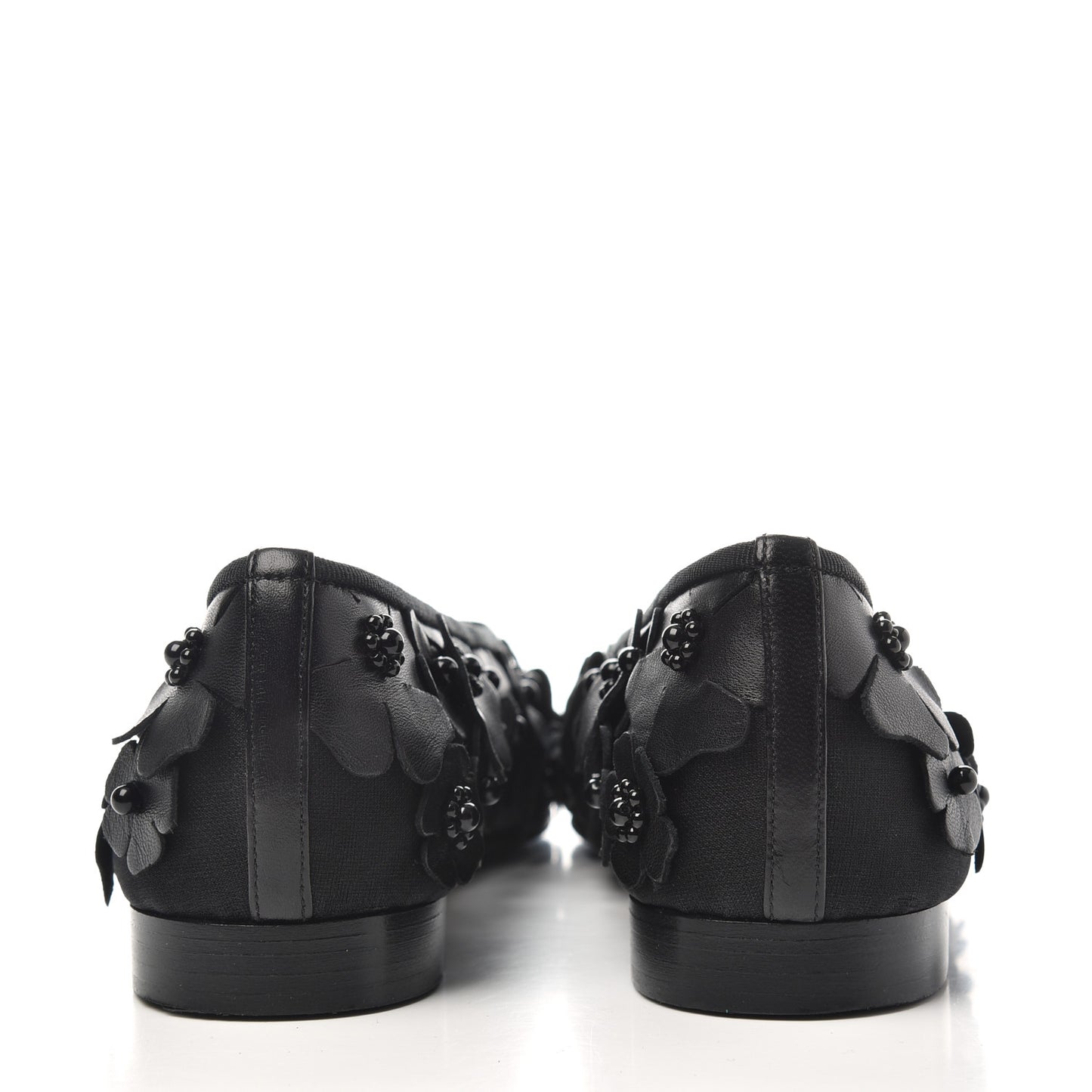 Canvas Lambskin Beaded Camellia Cap Toe Ballerina Flats 37 Black