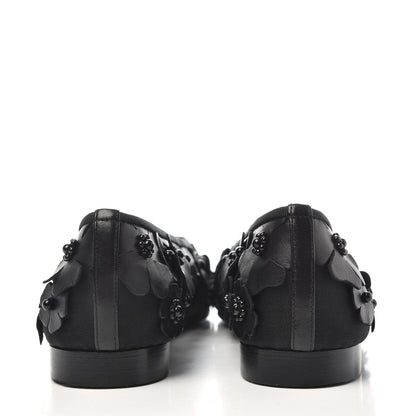 Chanel Canvas Lambskin Beaded Camellia Cap Toe Ballerina Flats 37 Black 7 of 9