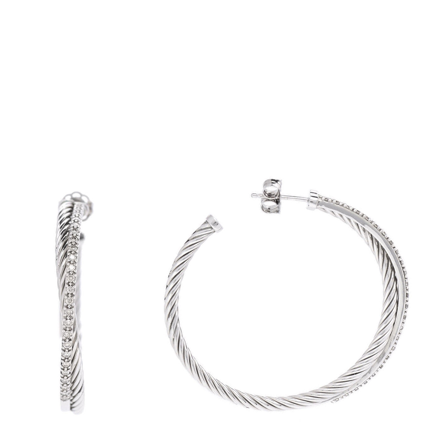 Sterling Silver Diamond Extra Large Crossover Hoop Earrings