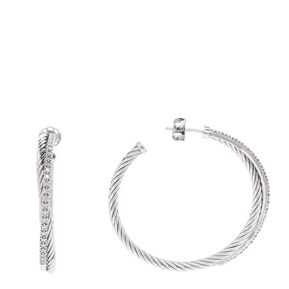 David Yurman Sterling Silver Diamond Extra Large Crossover Hoop Earrings 1 of 5