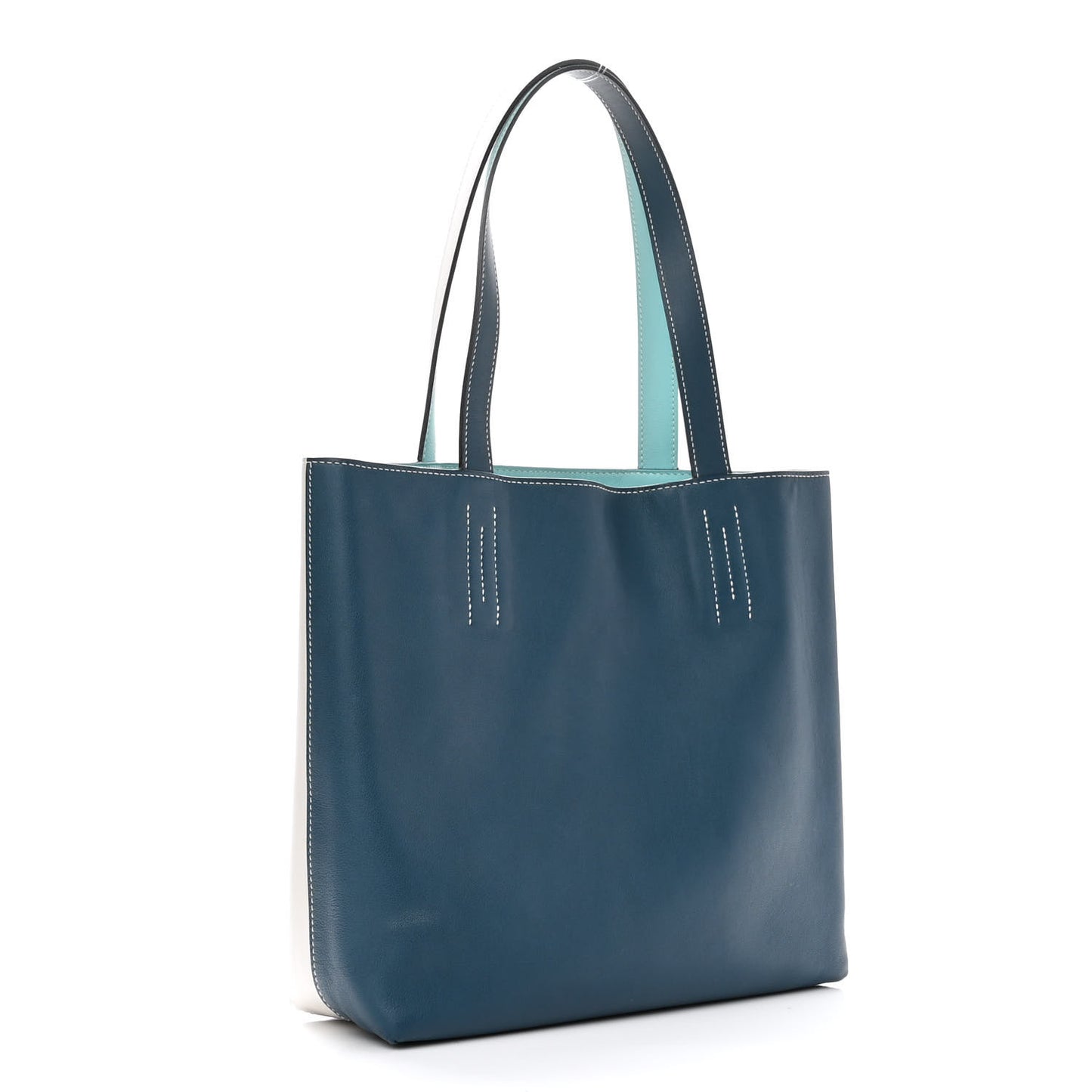 Veau Sikkim Swift Double Sens 30 Reversible Tote Gris Perle Colvert Bleu Atoll